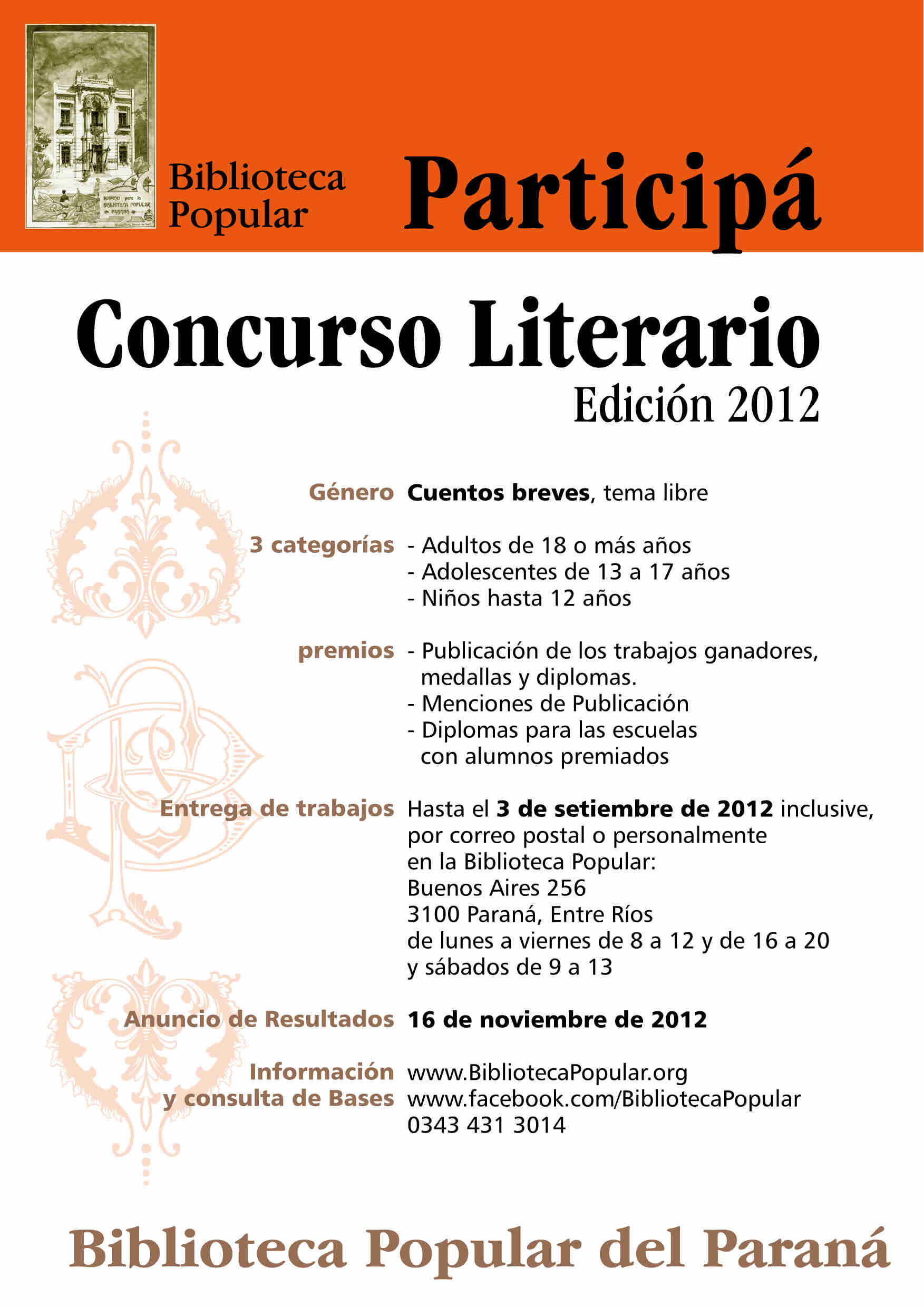 Afiche promocional del Concurso Biblioteca Popular del Paraná, Edición 2012