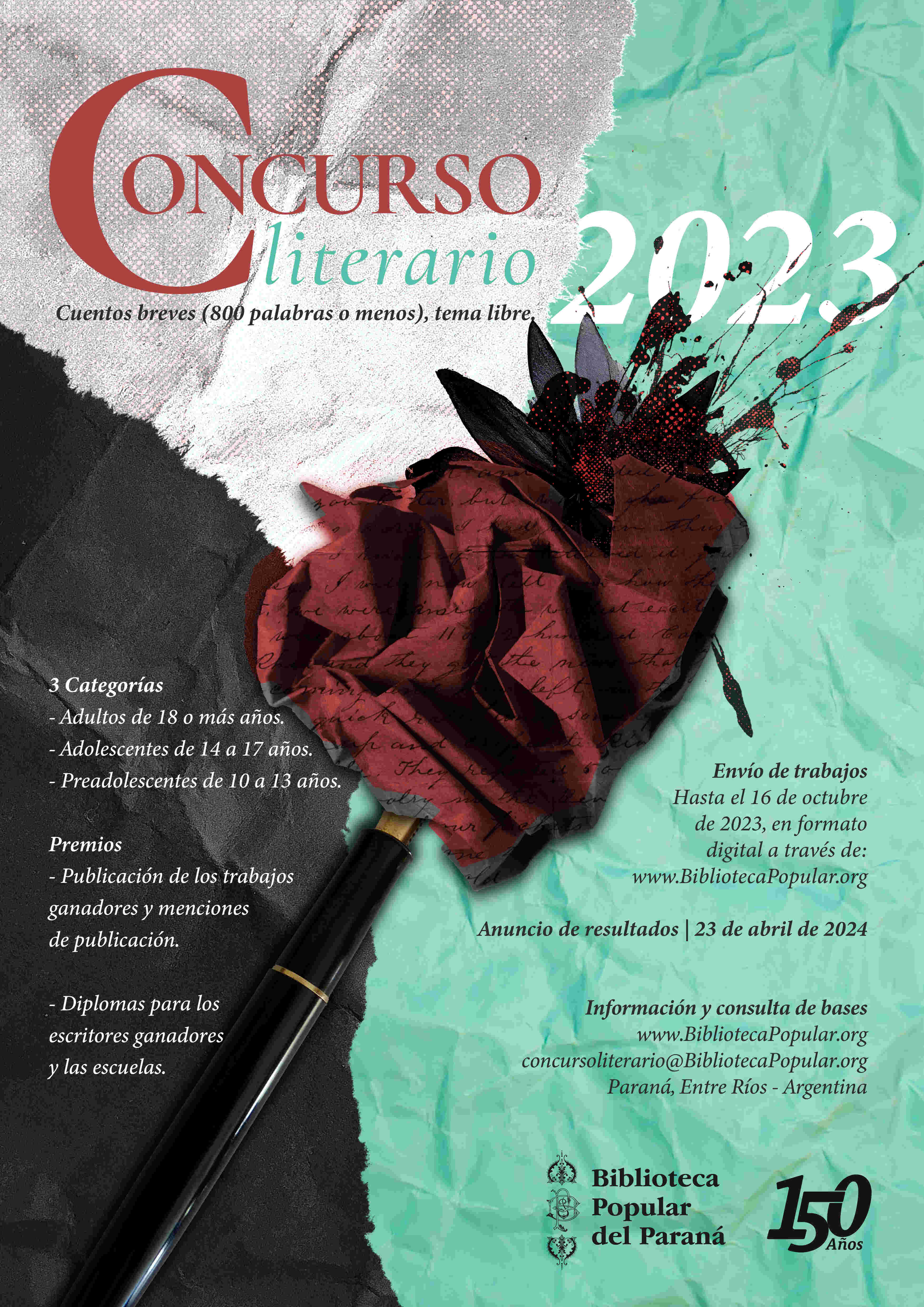 Afiche promocional del Concurso Biblioteca Popular del Paraná, Edición 2023